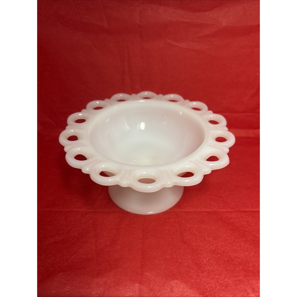 Vintage Anchor Hocking White Milk Glass Pedestal Compote Bowl